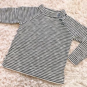 LOFT Black & White Striped Button-Neck Sweater